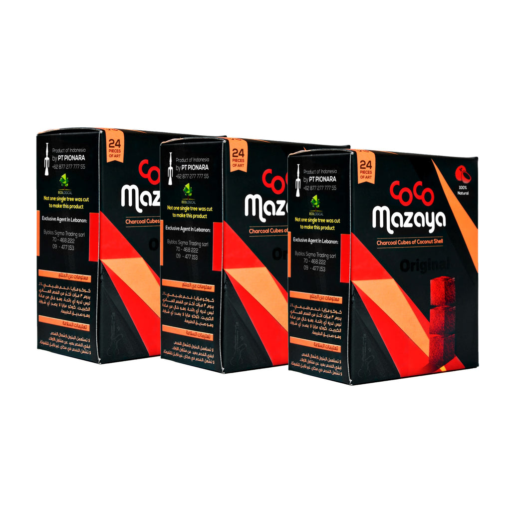 3x Coco Mazaya Hookah Charcoal 24pcs - CUBE | Coconara Online